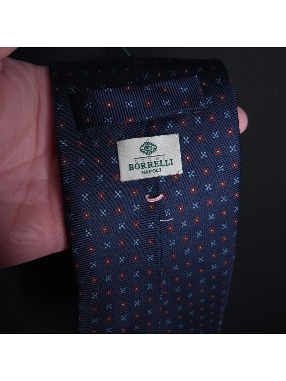 Men’s Luigi Borrelli Napoli Navy Blue Silk Geometric Tie